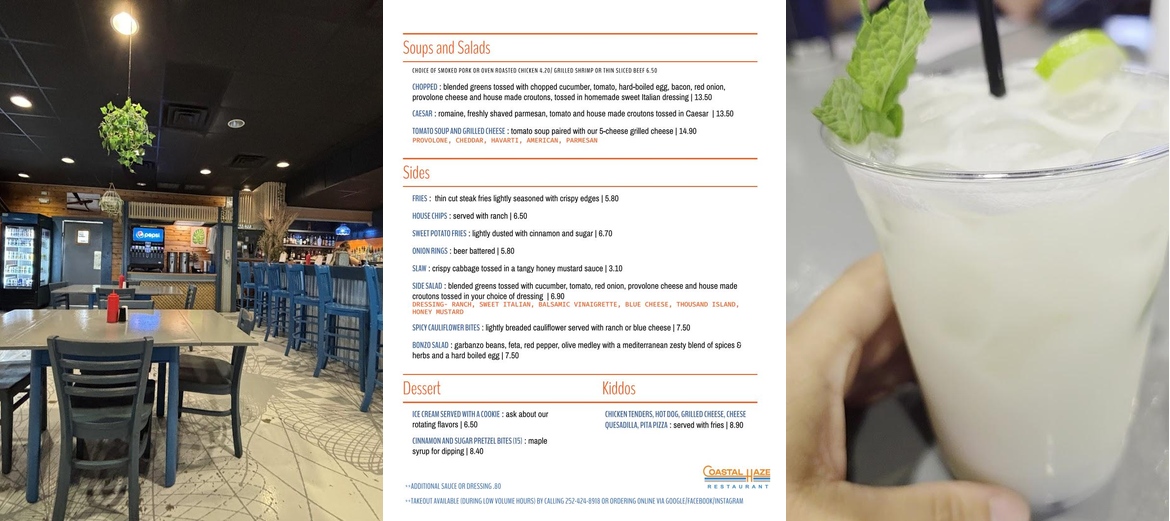 Coastal Haze Restaurant Menu