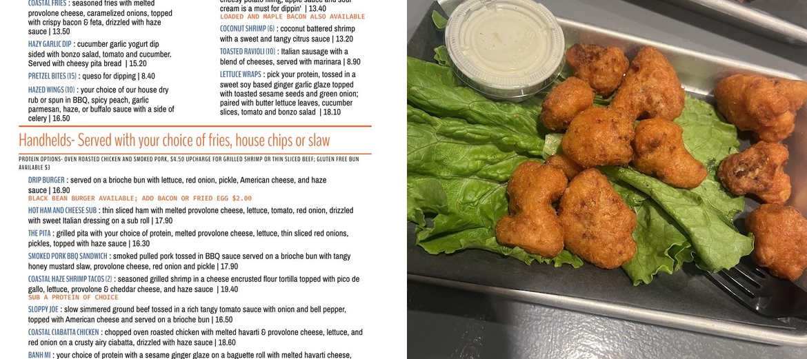 Coastal Haze Restaurant Menu